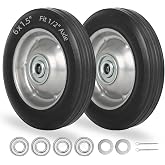 GICOOL 6" Flat Free Solid Rubber Tire and Wheel, with Ball Bearings and 1/2" Axle Bore Hole, 1.3" Centered Hub, 2 Pack