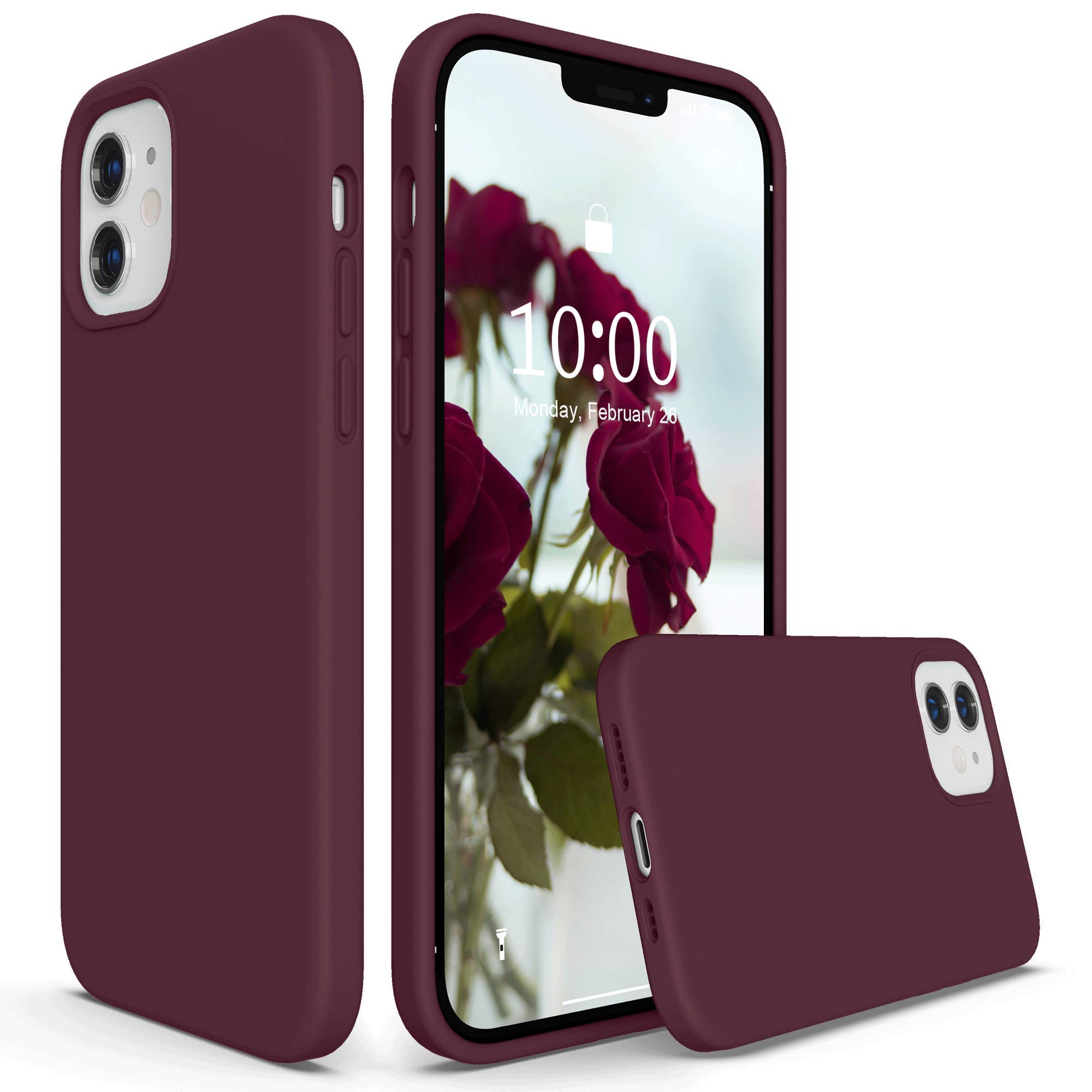 SURPHY Liquid Silicone Case for iPhone 12/12 Pro 6.1 inches, Gel Rubber Full Body Shockproof - Plum