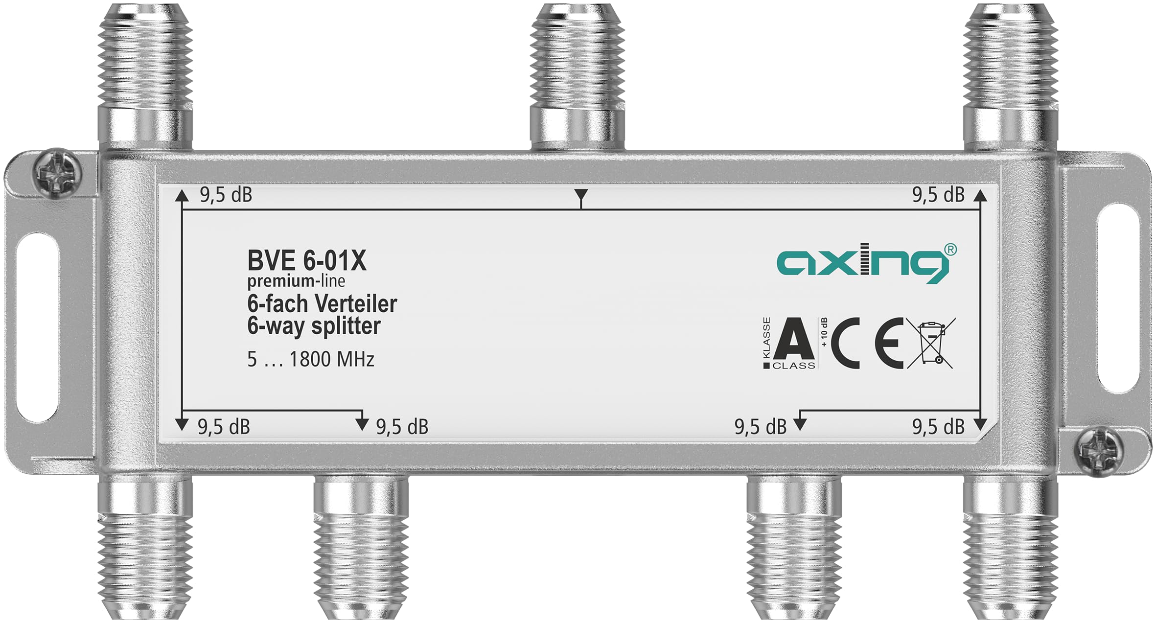 Axing BVE 6-01X 6-Way Splitter 9.5 dB 5-1800 MHz TV Data Internet Cable TV