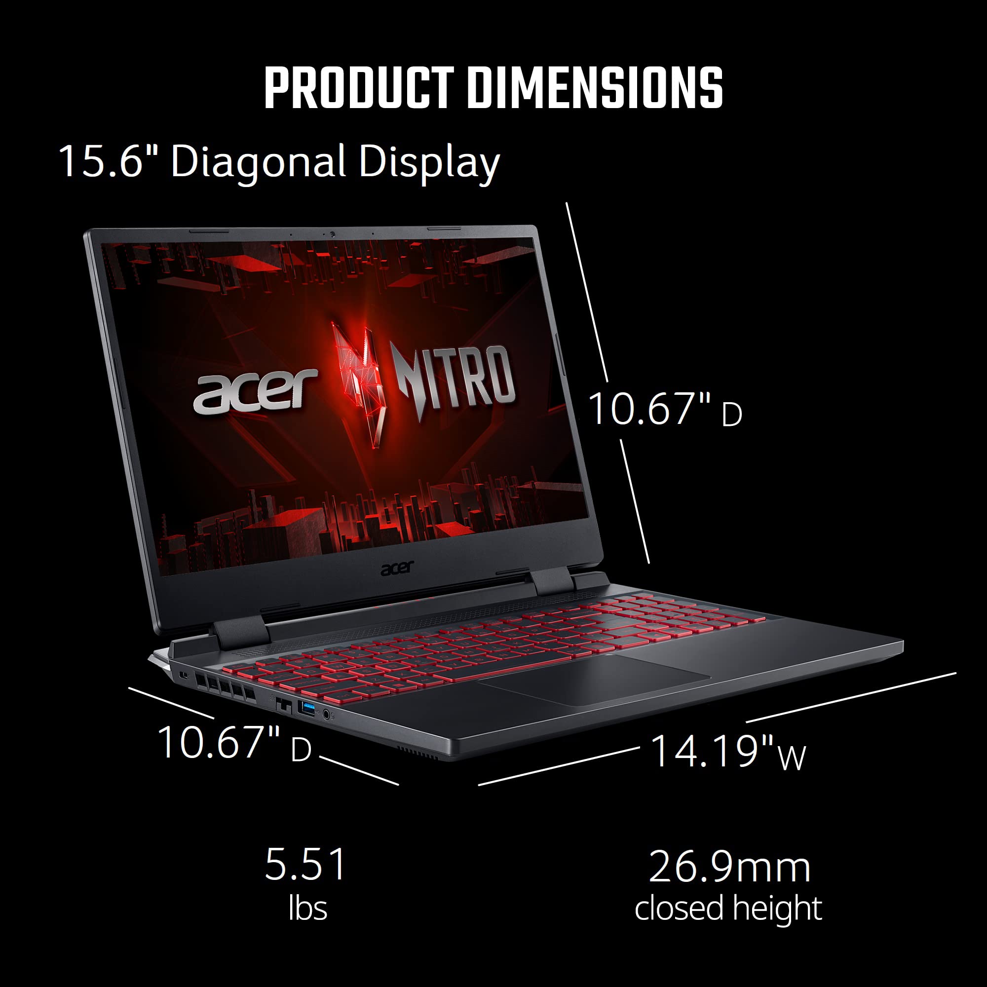 Acer Nitro 5 AN515-58-57Y8 Gaming Laptop | Intel Core i5-12500H | NVIDIA GeForce RTX 3050 Ti Laptop GPU | 15.6\" FHD 144Hz IPS Display | 16GB DDR4 | 512GB Gen 4 SSD | Killer Wi-Fi 6 | Backlit Keyboard