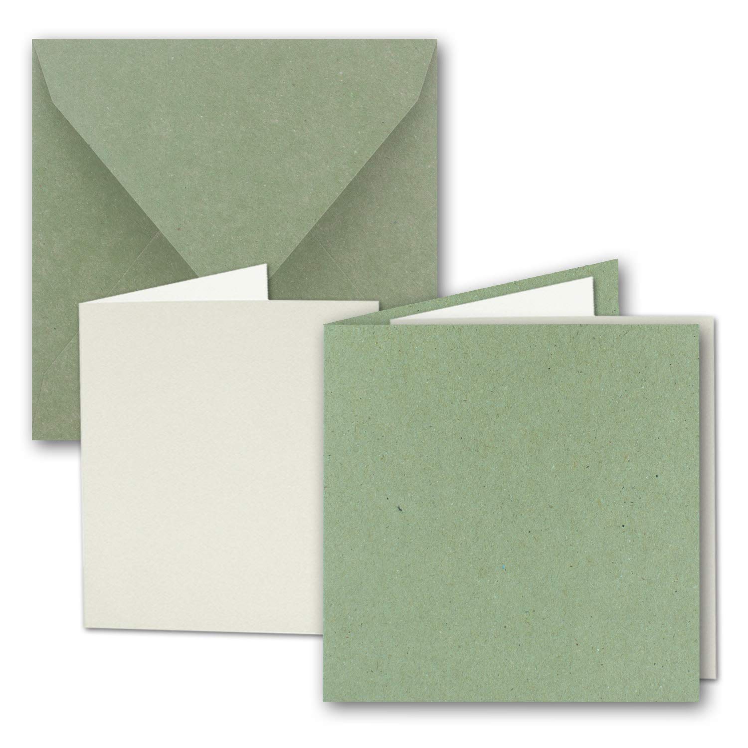 10x square folding card set made of kraft paper in green 15.0 x 15.0 cm - double cards with envelopes and inserts made of recycled paper - Environment series