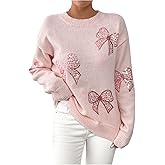 Verdusa Women's Sequin Bow Sweater Coquette Drop Shoulder Pullover Knit Tops