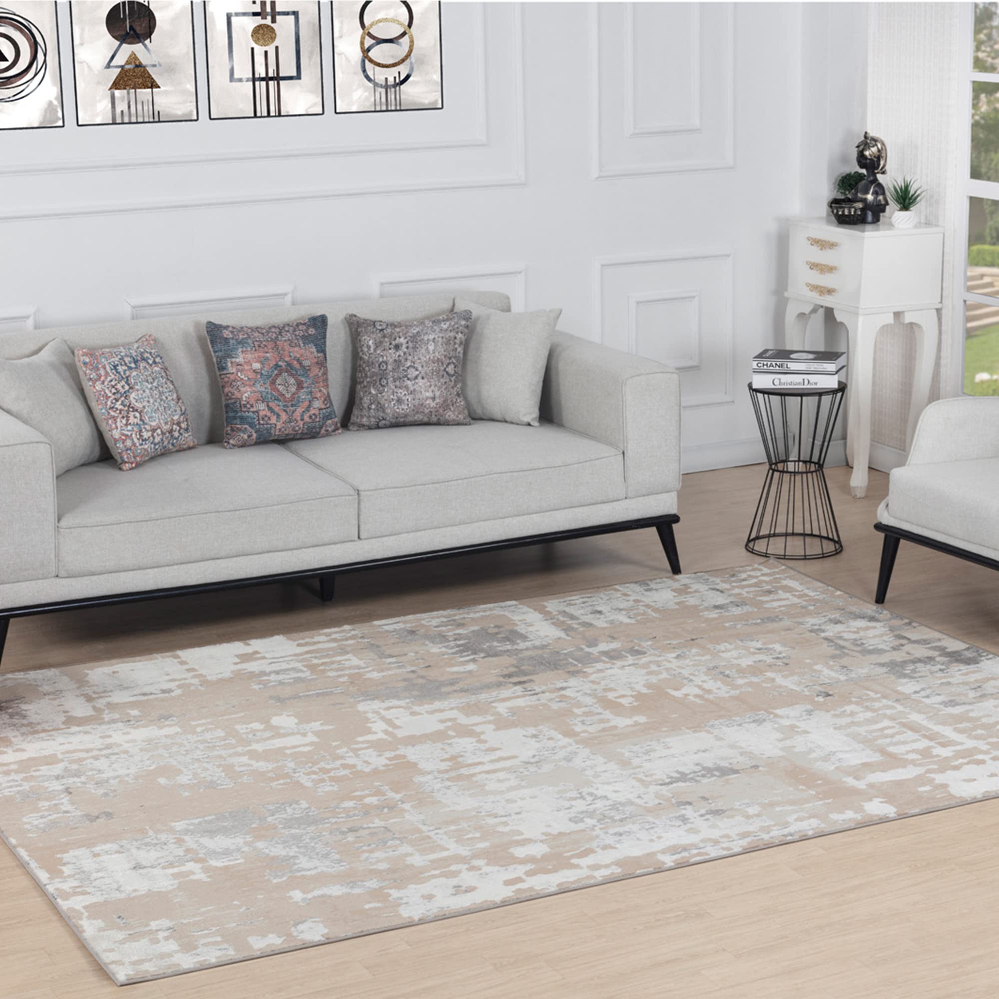 Livabliss Organa Oujda Abstract Rug - Runner Rugs Living Room 80x150 cm, Hallway, Dining Room Area - Modern Marble Large Rug, Soft Luxurious Easy Care Medium Pile, Beige, Grey and Ivory