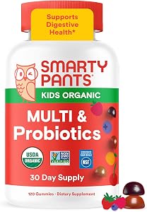 SmartyPants Organic Kids Multivitamin Gummies: Probiotics, Omega 3 (ALA), Beta Carotene, Vitamin B12, B6, A, K & Zinc for Imm
