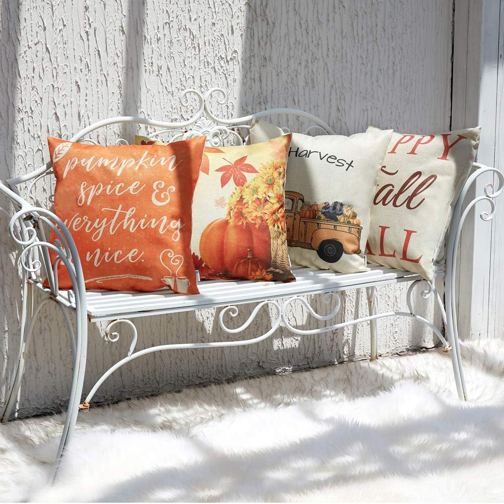 Fall Pillow Covers 18x18 Inch for Fall Decor Set of 4 Autumn Harvest Pumpkin Theme Farmhouse Decorative Throw Pillow Covers for Sofa Couch Home Decoration: Kitchen & Dining