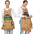 ZIOZERTT Gardening Apron, Canvas Garden Aprons with 6 Pockets and Harvesting Pouch for Women and Men,Gardener Gifts