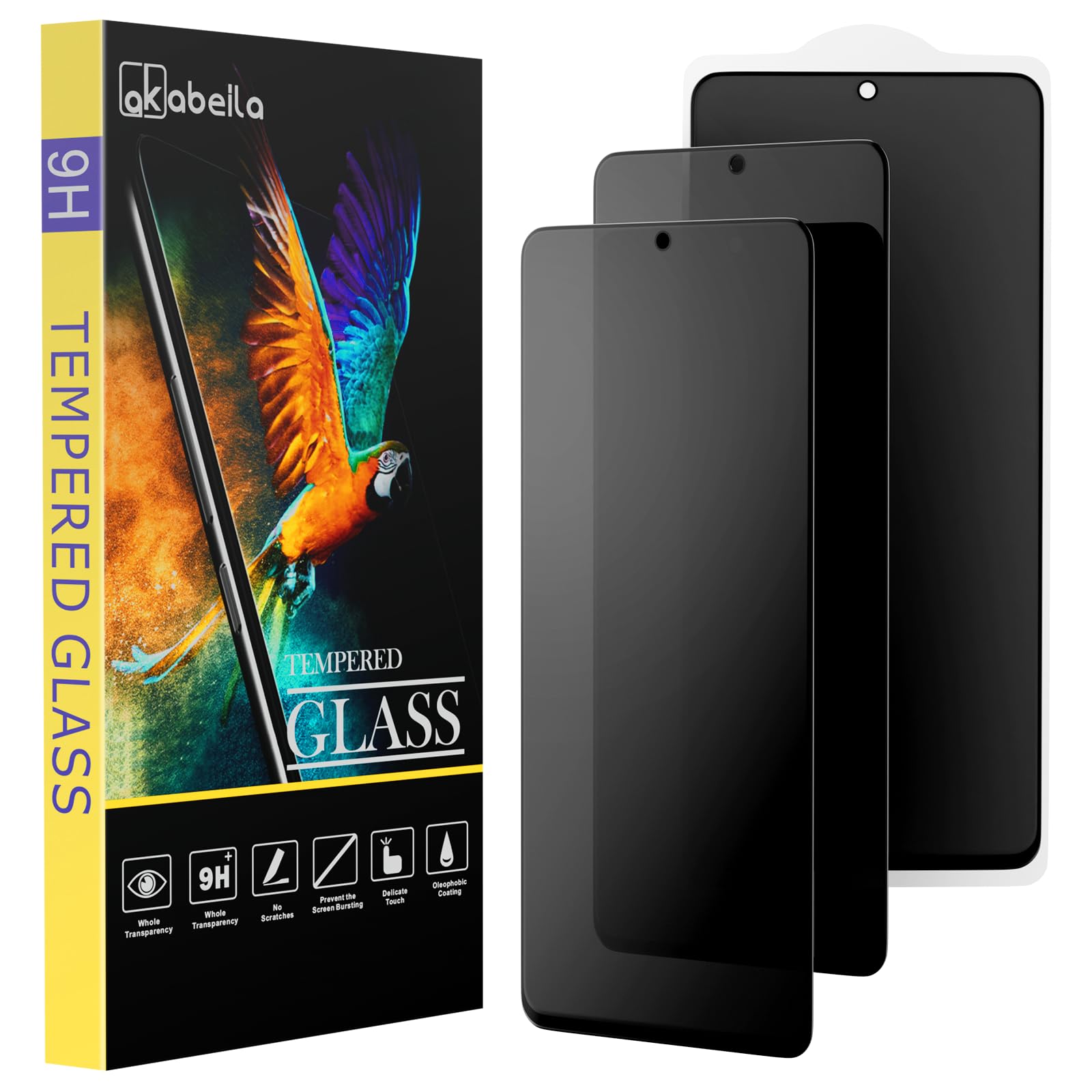 AKABEILA 3 Pack Privacy Screen Protector for iPhone 16 Plus/15 Plus Plus 6.7 Inch Privacy Full Coverage Anti Spy Tempered Glass Protective Film