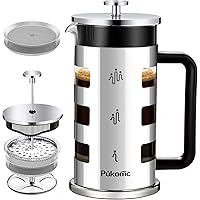 Pukomc French Press Coffee Tea Maker 34 oz, 4 Level Filtration System Heat Resistant Removable Borosilicate Glass 304…
