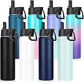 Neihepal 22 oz Insulated Water Bottles Bulk, Stainless Steel Water Bottles Bulk with Leak Proof Straw Lid, Wide Mouth Double Walled Vacuum Keeps Cold and Hot (Eight Color,8 Pack)