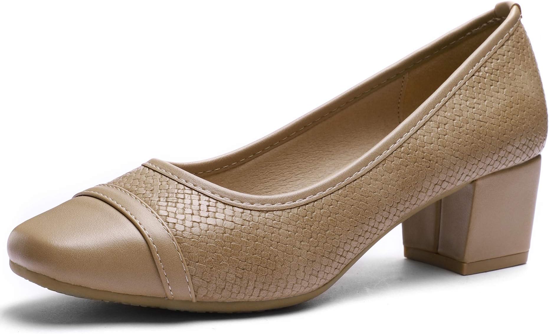 CINAK Black Comfort Pumps Heel Slip-on Women’s Casual Square Toe Walking Classic Shoes Black