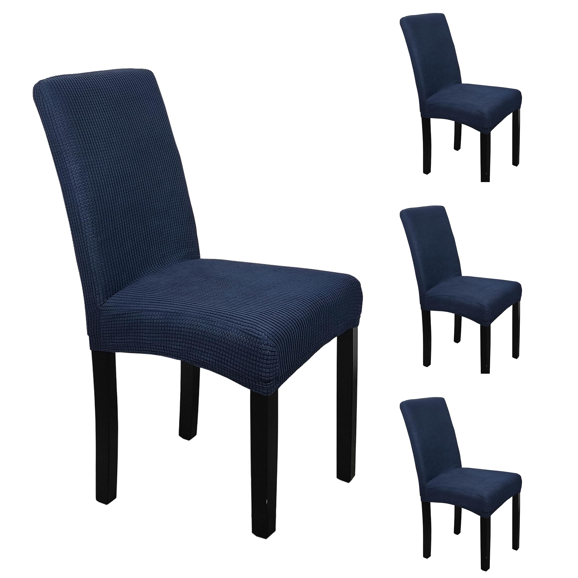 Trimming Shop Velvet Stretch Chair Covers, Spandex Dining Chair Slipcovers, Elastic Removable Washable Chair Seat Covers, Parsons Chair Protectors for Dining Room, Hotel, Wedding, Navy, 4pcs