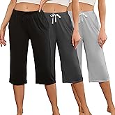 U2SKIIN 3 Pack Womens Pajama Pants Capri Lounge with Pockets Comfy Drawstring Pj Bottoms Casual Summer Sleep