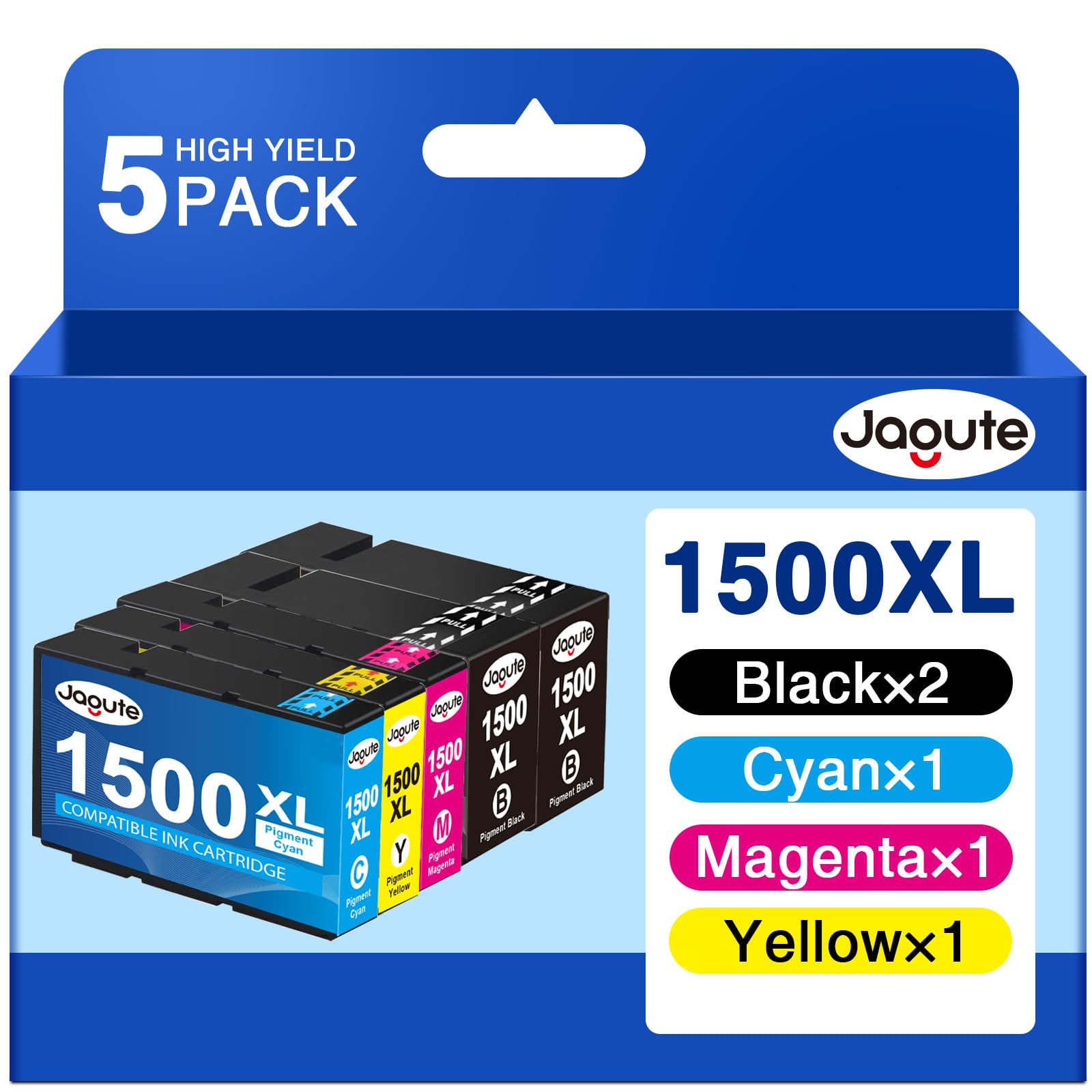 Jagute 1500XL Ink Cartridges Black and Colour Multipack Compatible for Canon PGI-1500XL PGI-1500 Ink Cartridges for Canon Maxify MB2050 MB2150 MB2155 MB2350 MB2300 MB2000 MB2755 MB2750 (5 Pack)
