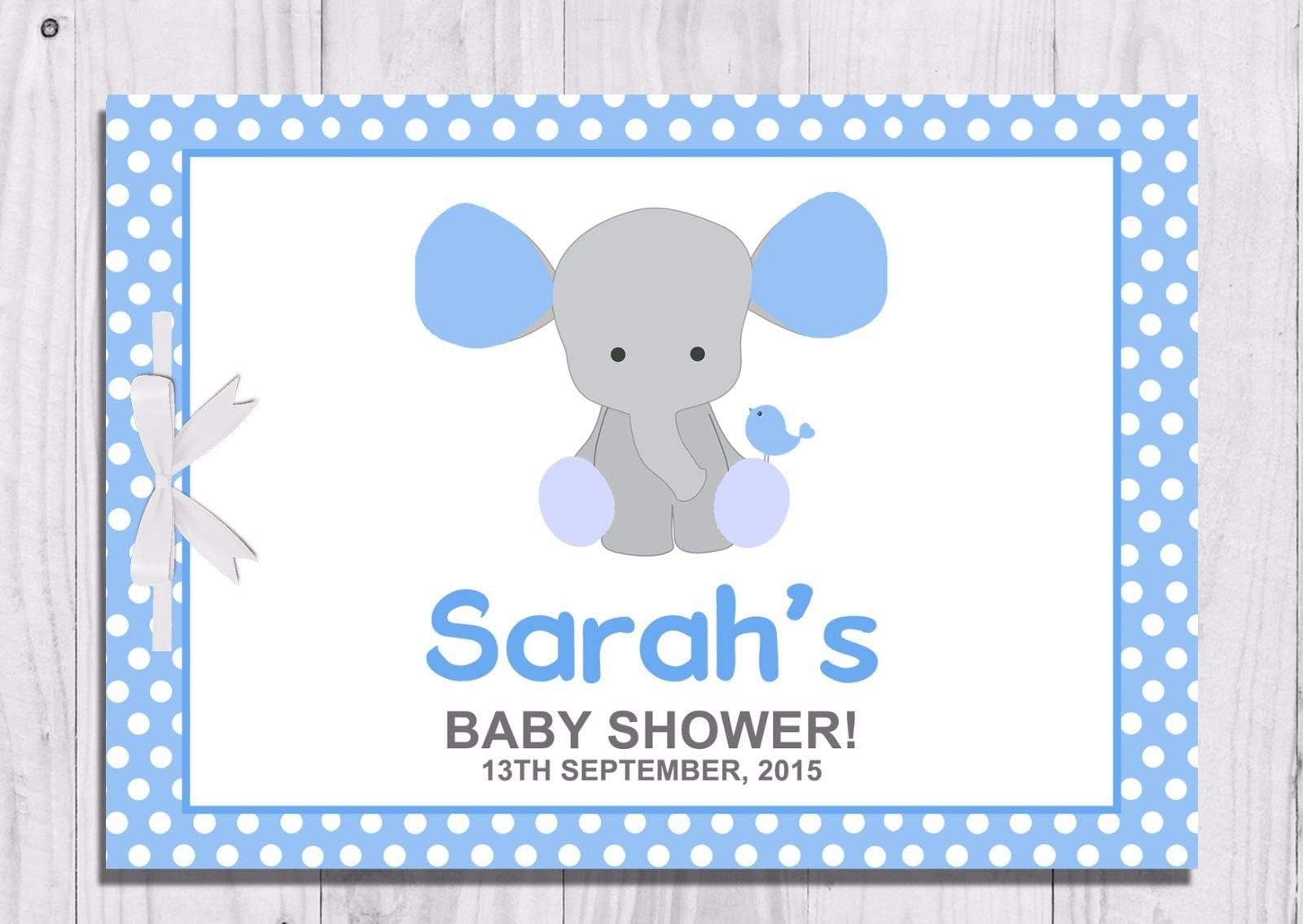 Personalised Blue Elephant Boy Baby Shower Guest Book Keep Sake (20 Pages)
