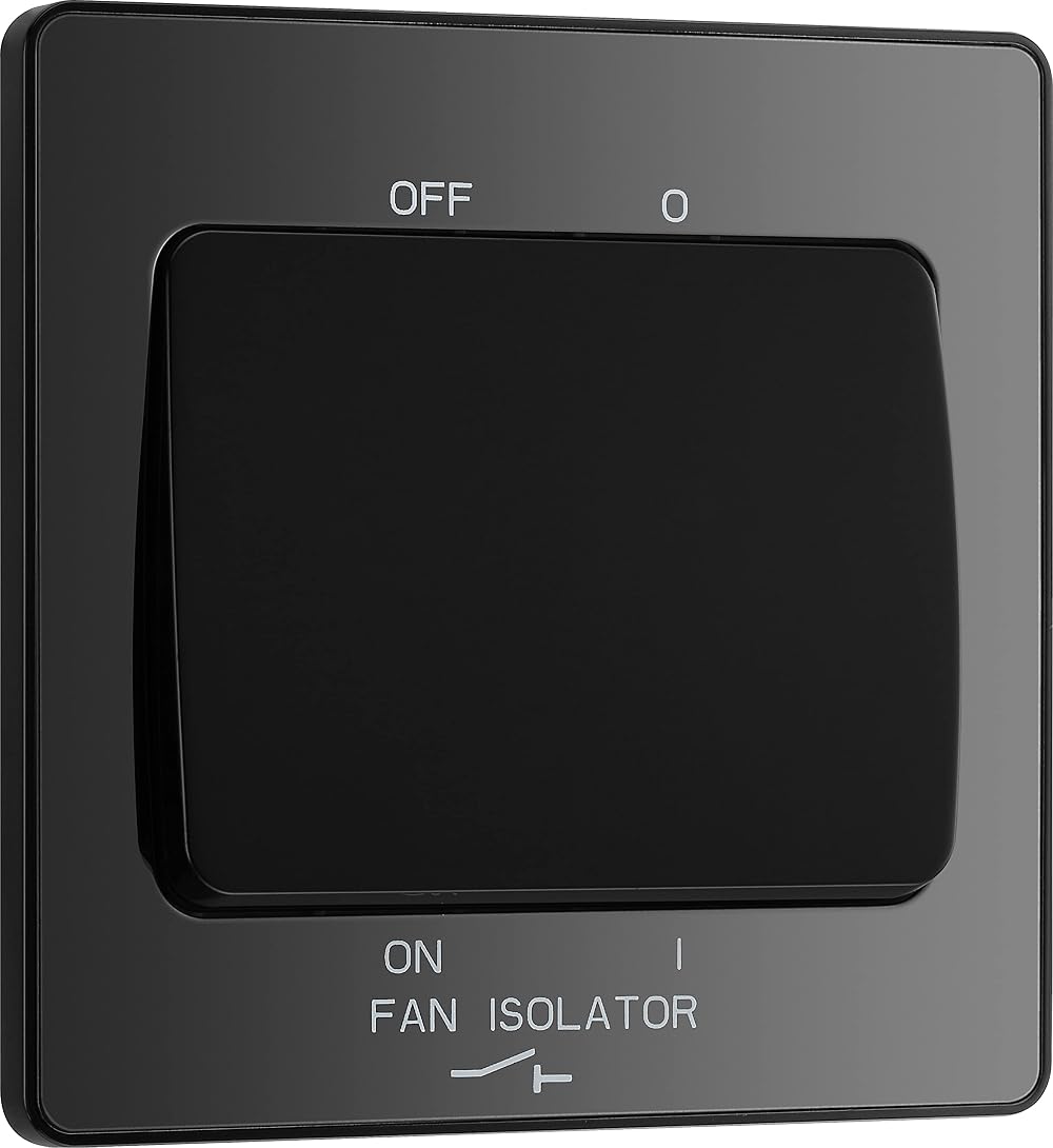 BG Electrical Evolve Triple Pole Fan Isolator Switch, Black Chrome Finish