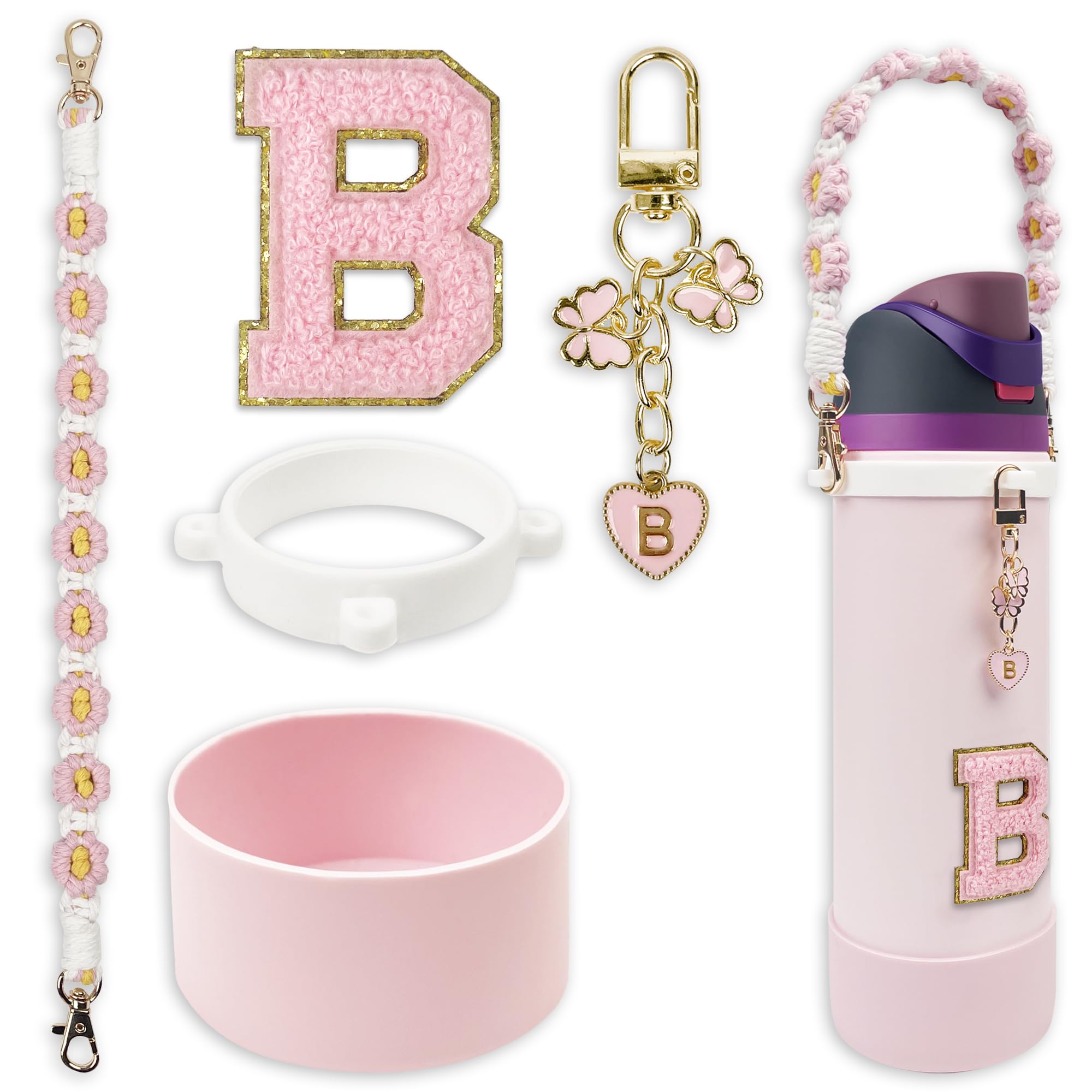 Photo 1 of Silicone Boot Cute Monogram Set Compatible with Owala Water Bottle 24 oz - Perfect Letter Owala Accessories for Owala Tumbler, Owala Free Sip, Pink Owala, Black Owala, owala coffee tumbler (Pink, B)