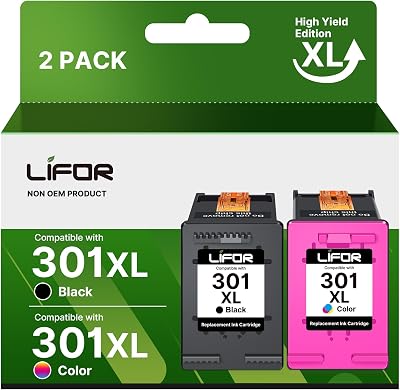 LIFOR 301XL Black Colour Ink Cartridges Combo Pack HP 301XL Remanufacturered