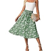 FREEOAK High Waist Skirts for Women Below Knee Casual Flowy Summer Midi Skirts Palazzo A-Line Long Skirt with Pockets