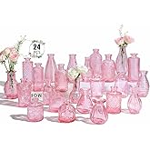 BEAHOT 24 Pack Pink Bud Vases in Bulk,Mini Glass Vintage Vases for Centerpieces,Wedding Decor, Small Flower Vases for Party & Home Decaration,Mother's Day (Pink)