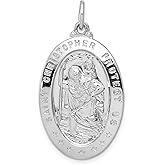 Saint Christopher Medal Pendant in Sterling Silver with Mirrored Finish for Travel Protection Faith Jewelry Oval Religious Charm for Men and Women Journey Necklace with Guardian Spiritual Symbolism