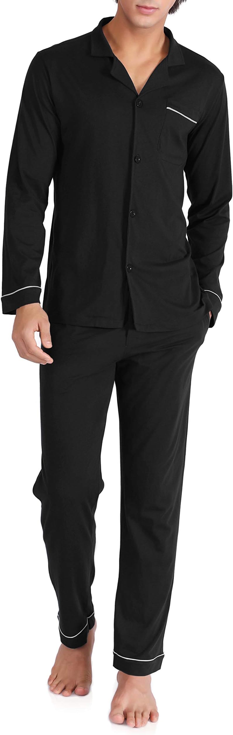 Genuwin Men's Pajama Set 100% Cotton Button Down Long Sleeve Sleepwear Set Loungewear S~XL