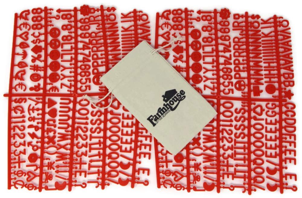 Red Letter Set for Changeable Felt Letter Boards, 3/4" 460 Characters (Includes Letter Board Letters, Symbols / Emojis, Numbers, Punctuation) & Burlap Storage Bag