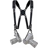Padwa Lifestyle Black Frosted Dual Camera Harness Strap with Padded for Two Cameras -Full Grain Leather Dual Camera Harness,Multi Camera Gear for DSLR/SLR Strap,Double Camera Harness for Photographers