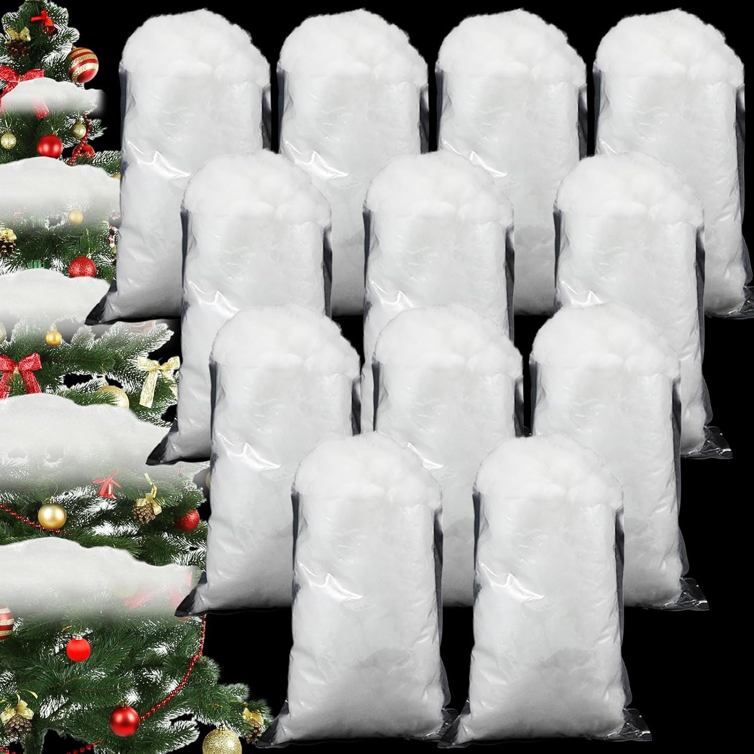 Artificial Snow - Jerify 12 Pack Christmas Fake Snow Xmas Cotton Like Fluffy Indoor Snow Artificial Snow Faux Snow Blanket for Christmas Decoration Displays Winter Mantle Village White, 42.36 Ounce