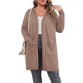 TIANZHU Plus Size Lightweight Cardigan for Women Open Front Long Sleeve Loose Fit Casual Outwear with Pockets XL-4XL
