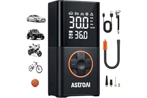 AstroAI L7 Tire Inflator Portable Air Compressor Cordless Mini Bike Pump with Digital Dual Values Display, 150 PSI Car Tires Air Pump with LED Lights&Pressure Gauge for Auto, Motorcycles, Bikes, Balls