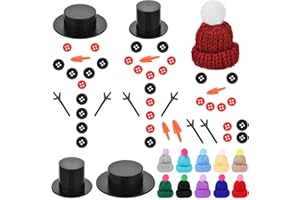 DoreenBow 310 PCS DIY Christmas Snowman Craft and Sewing Supplies with Mini Knit Christmas Hats,Carrot Noses Buttons and Tiny Black Buttons Top Hats for Xmas Snowman DIY Crafts