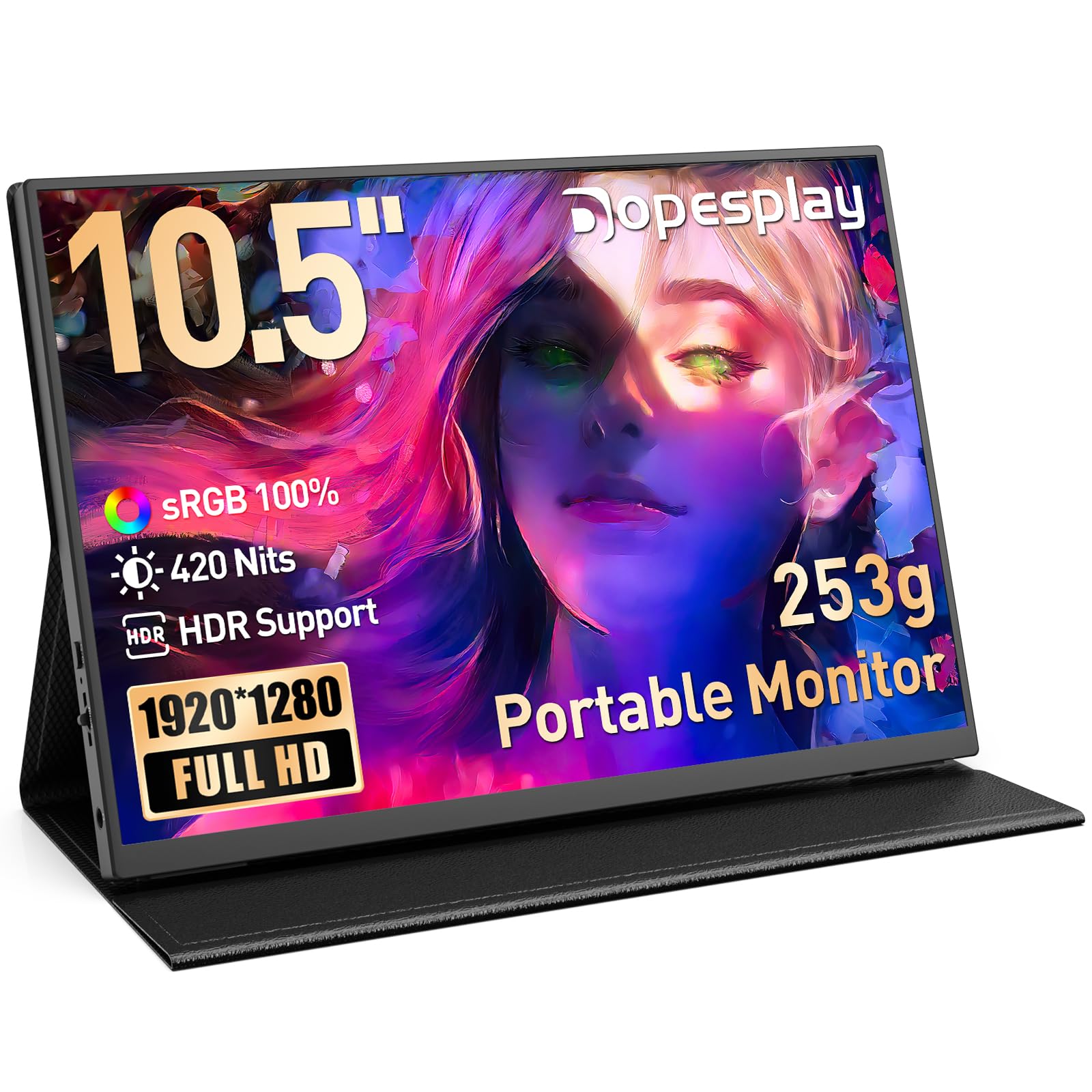 Dopesplay 10.5&Quot; Portable Monitor, Hdr 1920X1280 Fhd Ultra Slim 100% Srgb Portable Screen, 420 Nits Mini Secondary Display With Protective Case &Amp; Speakers, Usb-C/Hdmi Monitor For Laptop/Pc/Switch
