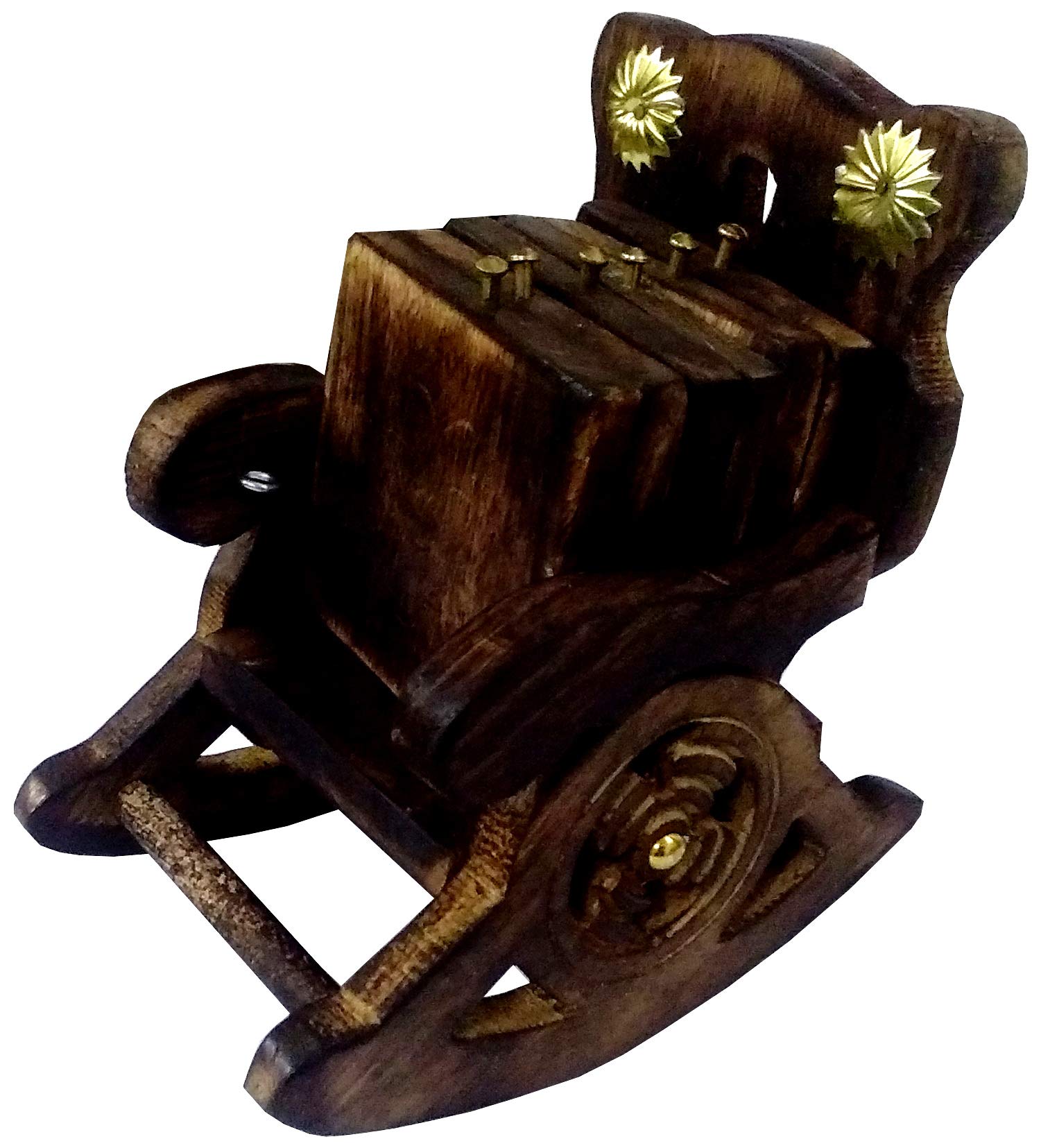Purpledip Wooden Coasters Set of 6 "Rocking Chair", Unique Indian souvenir (10794)