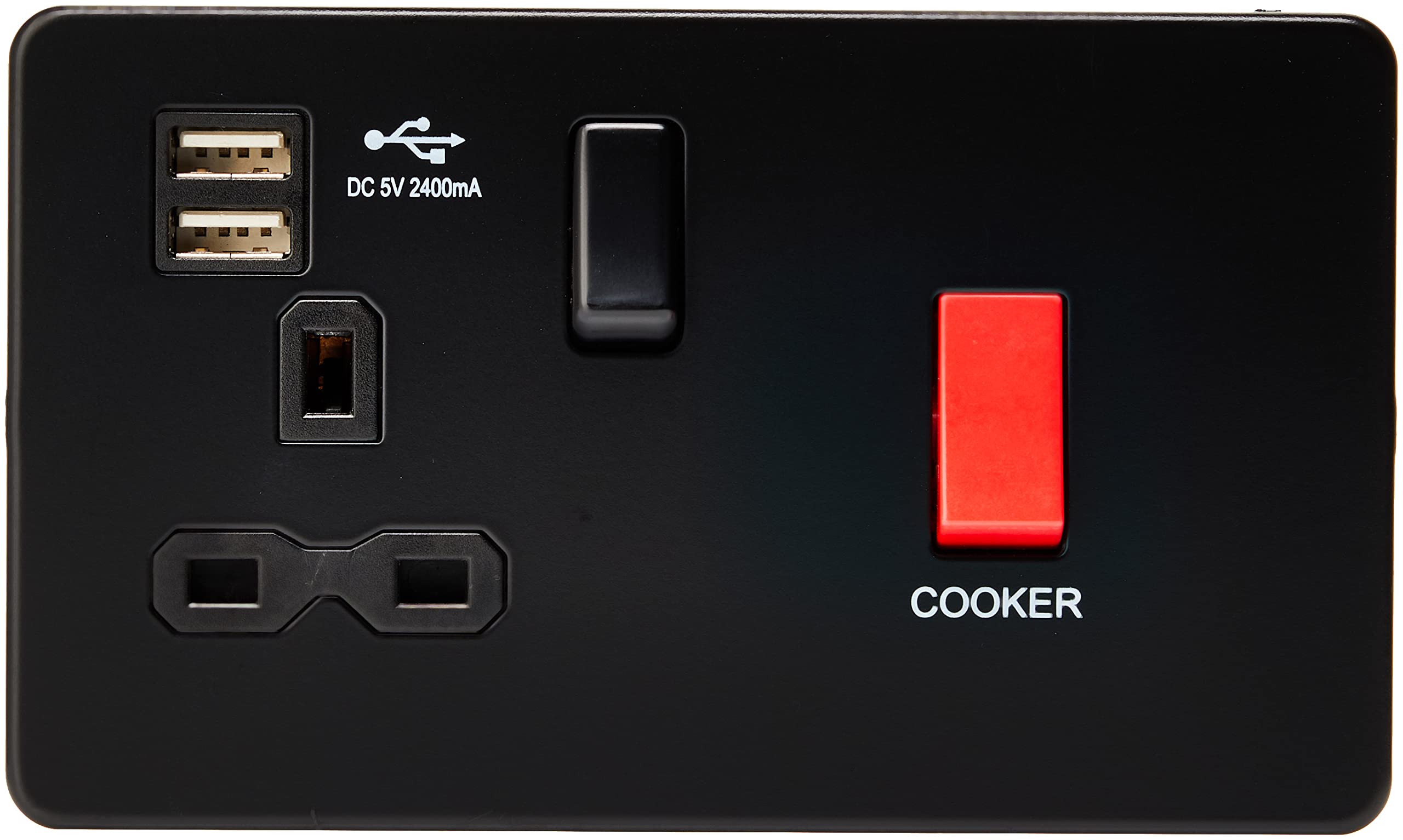 45A DP Switch & 13A Switched Socket with Dual USB Charger 2.4A - Matt Black