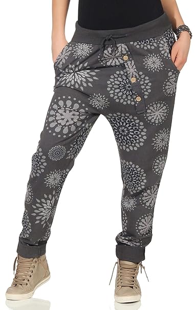 Malito Damen Jogginghose mit Knopfleiste | Sporthose mit Print | Baggy zum Tanzen | Sweatpants - Trainingshose 3381