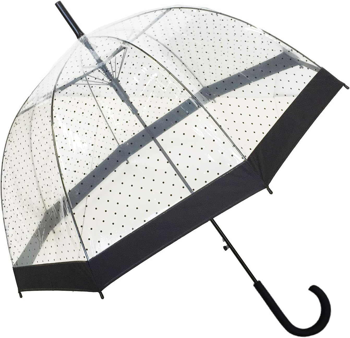 SMATI Automatic Transparent Clear Dome Polka dot Theme Birdcage Stick Umbrella - Transparent & Black (Enhanced Edition Lady)