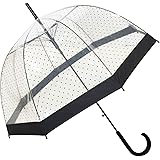 SMARTBULLE Long Transparent Umbrella - Birdcage shape ; Solid ; Automatic opening ; Diameter=85cm ; Lady Umbrella ; BLACK DOT