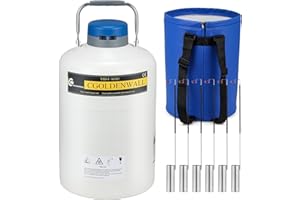 CGOLDENWALL 10L Cryogenic Container Liquid Nitrogen LN2 Tank Dewar Liquid nitrogen dewar Aluminum Alloy with 6 Canisters and Carry Bag (10L)