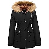 Garemcy Womens Winter Water Repellent Coat Thicken Puffer Jacket Warm Fleece Lined Parka With Fur Hood Coat