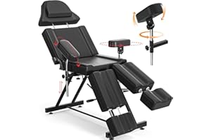 CHARMMADE Tattoo Chair for Client Adjustable Facial Bed Professional Massage Table Multipurpose Spa Chairs for Esthetician Hold up to 440lbs, Split Leg Design and Upgraded Armrests, Black