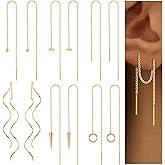 ORAZIO 6 Pairs Stainless Steel Chain Tassel Earrings for Women Lightweight Wave Threader Ball Dangle Drop Minimalist Chain Earrings Set