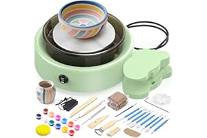 Skirfy Mini Pottery Wheel for Beginners Adults with Foot Pedal9.5"Ceramic Machine for Kids Art Craft Glow in Dark Kits 2.2LB Air-Dry Clay,Carving Tools Adjustable Speed,DIY Projects Birthday Gift