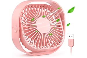 SMILFREE Mini Desk USB Fan Small: Mini USB Desk Fan Portable Small fan 3 Speeds Desktop Fans 4 Inch Quiet Cooling 360° Rotate Mini Table Fan - Office Bedroom Home Pink