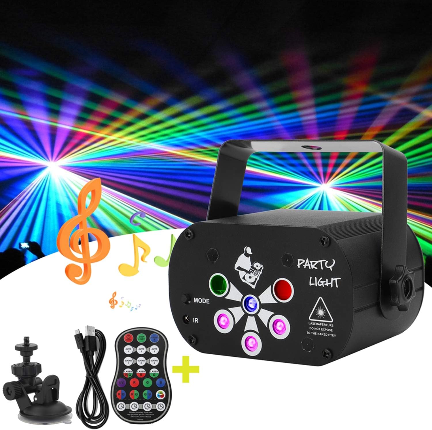 Laser Stage Lights, 6 Lens DJ Disco Party Light, Sound