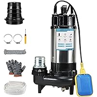 1HP Sewage Grinder Pump Submersible Effluent Pump, Sump Pump 110V 6400GPH with Automatic Float Switch, Cast Iron, 2'' NPT Dis
