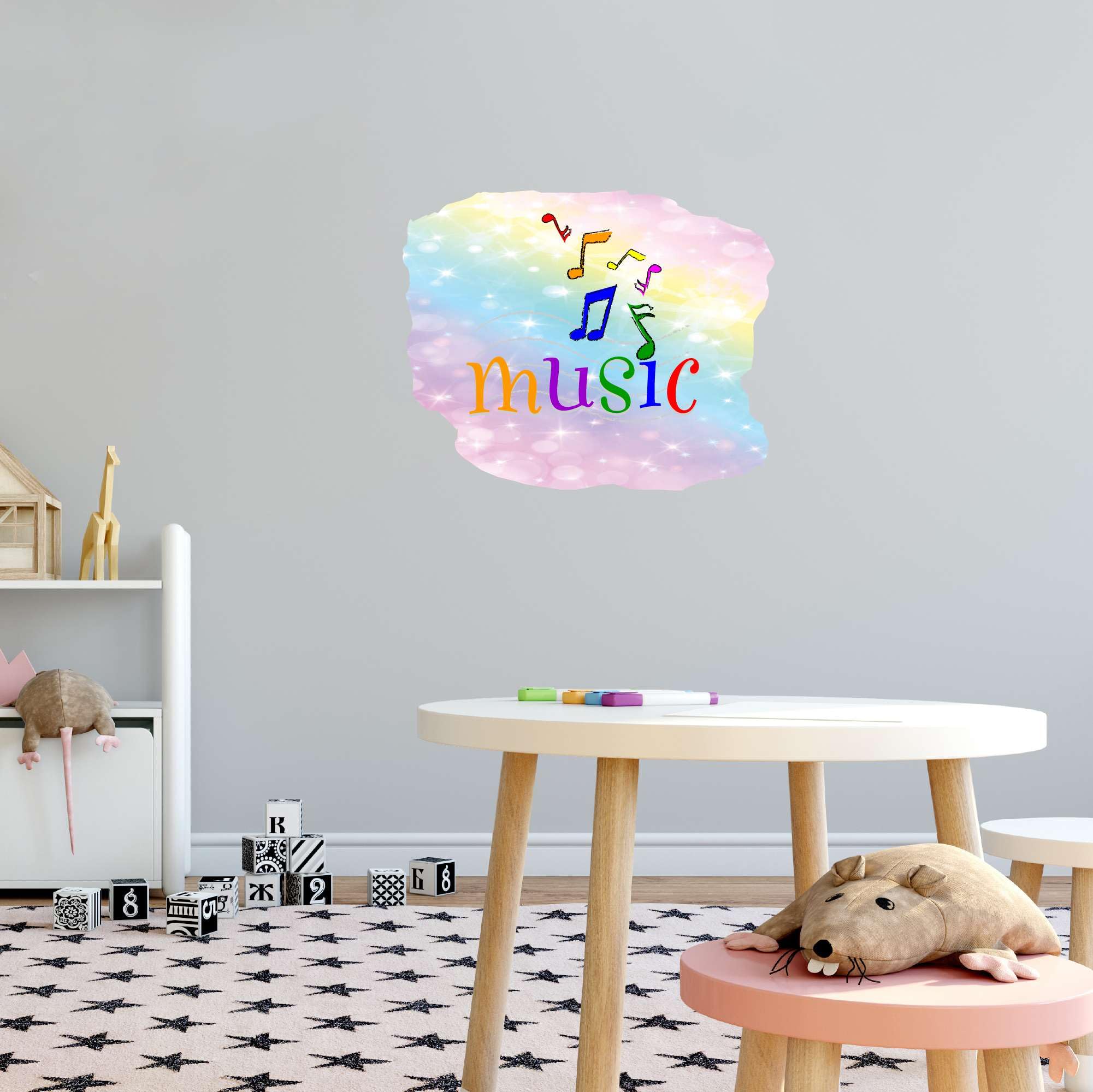 Photo 1 of ***FACTORY SEALED***Design With Vinyl Home Wall Decals Music Cute Wall Art Sticker Elevate Your Decor with Multi-Color 'Music' Vinyl Art - Size: 20 in X 16 in