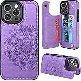 MMHUO for iPhone 16 Pro Max Case with Card Holder, Flower Magnetic Clasp Flip Case for iPhone 16 Pro Max Wallet Case for Women, Protective Case Phone Case for iPhone 16 Pro Max (6.9 Inch),Purple