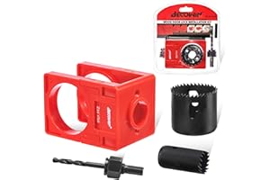 Becowin Door Lock Installation Kit: 1-3/8" - 1-3/4" Deadbolt Door Lock Installation Set with Adjustable Guide Template - Door Lock Hole Saw Kit ldeal for Wooden Doors Knob Installing, Red
