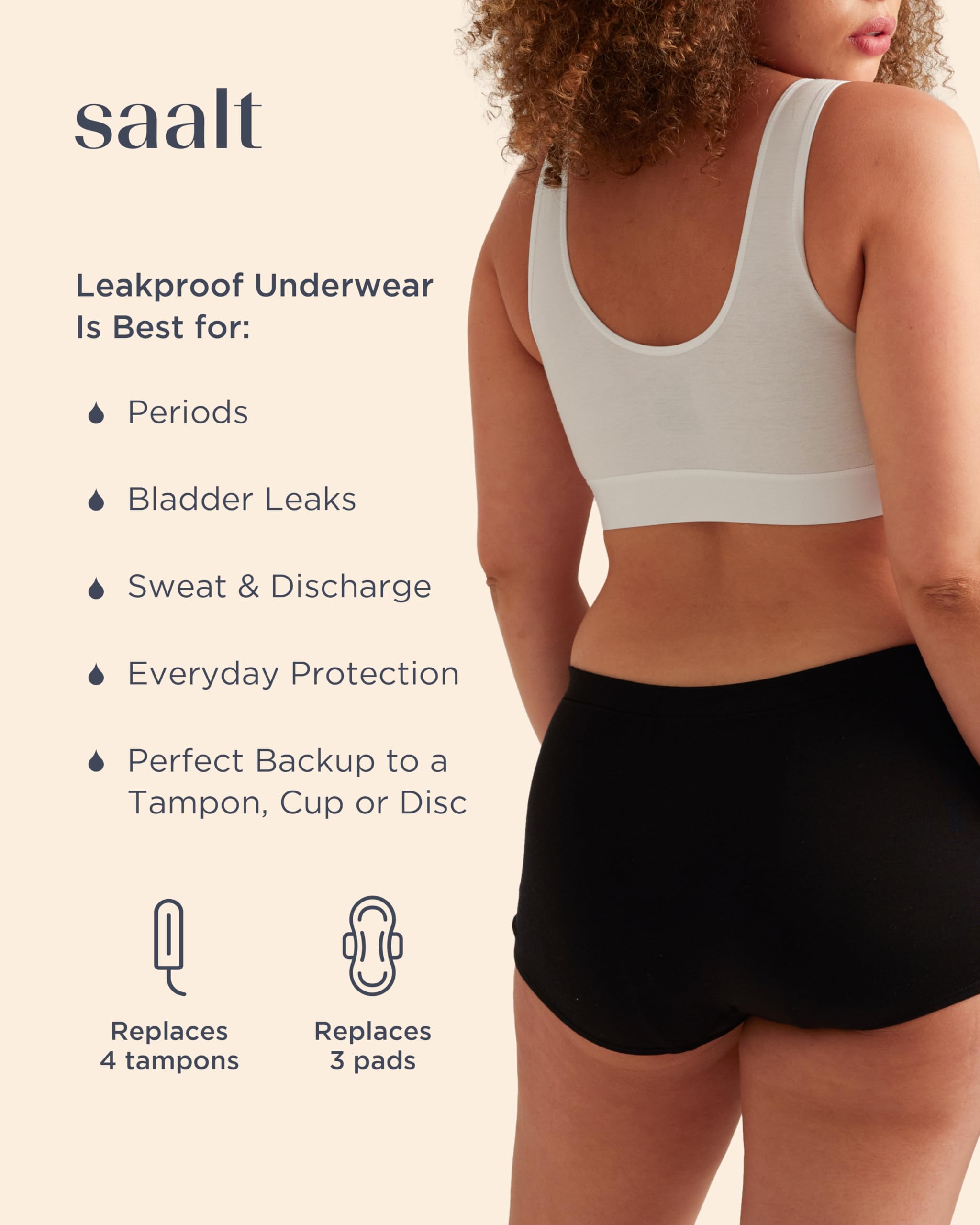 Condition photo showing New/Like New for saalt comfort modal cloudshort period underwear - heavy absorbency - keeps you dry from all leaks (l