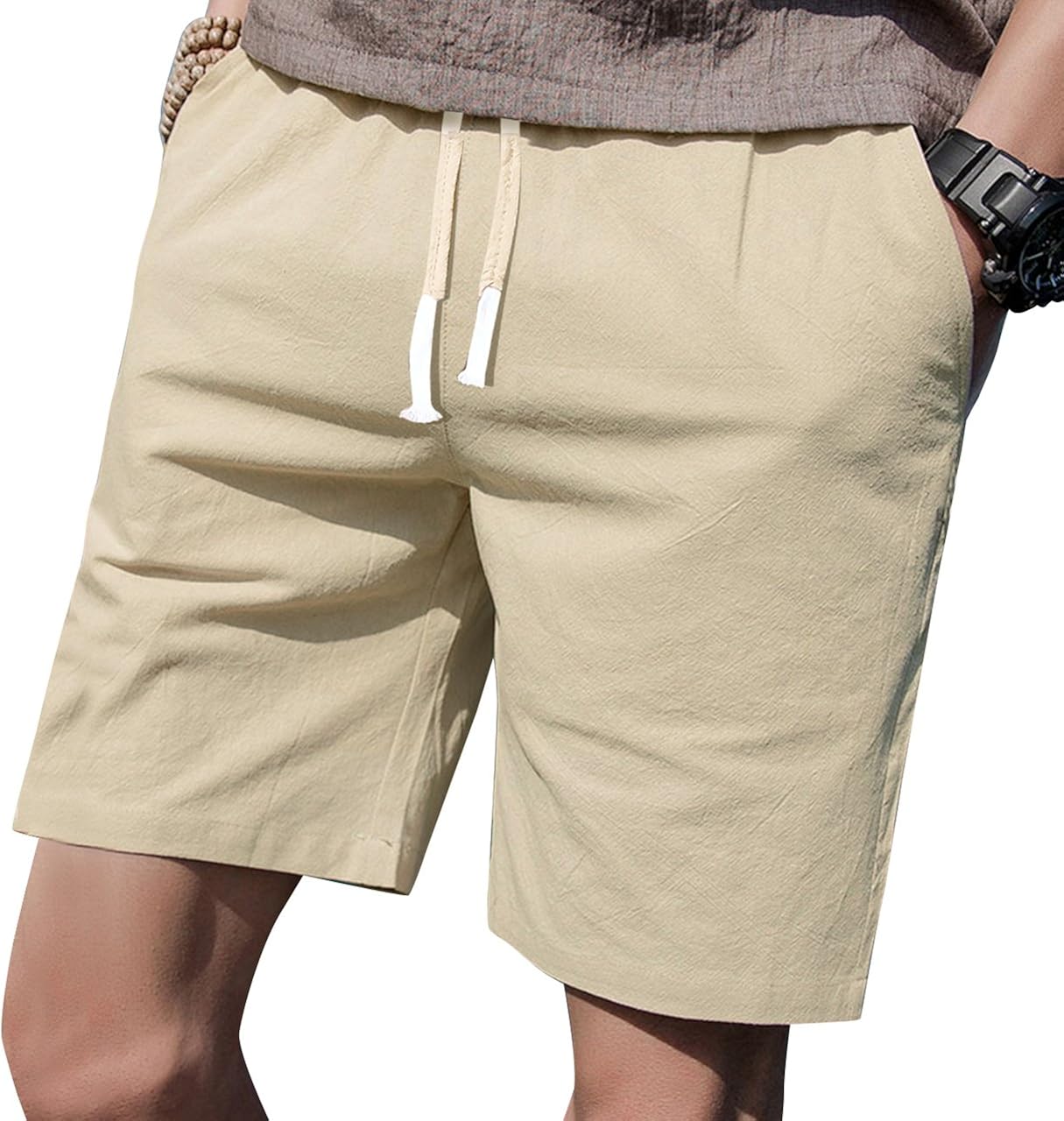 LTIFONE Mens Casual Shorts Elastic Waist 7" Inseam with Drawstring Slim Fit Summer Pants with Pockets at  Men’s Clothing store